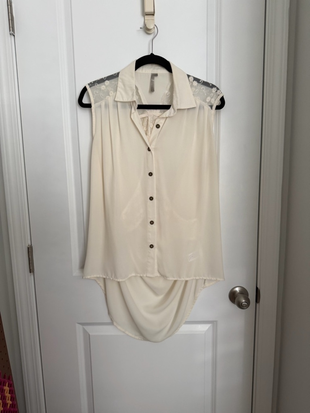 Mona B Cream Sleeveless Lace Yoke Top